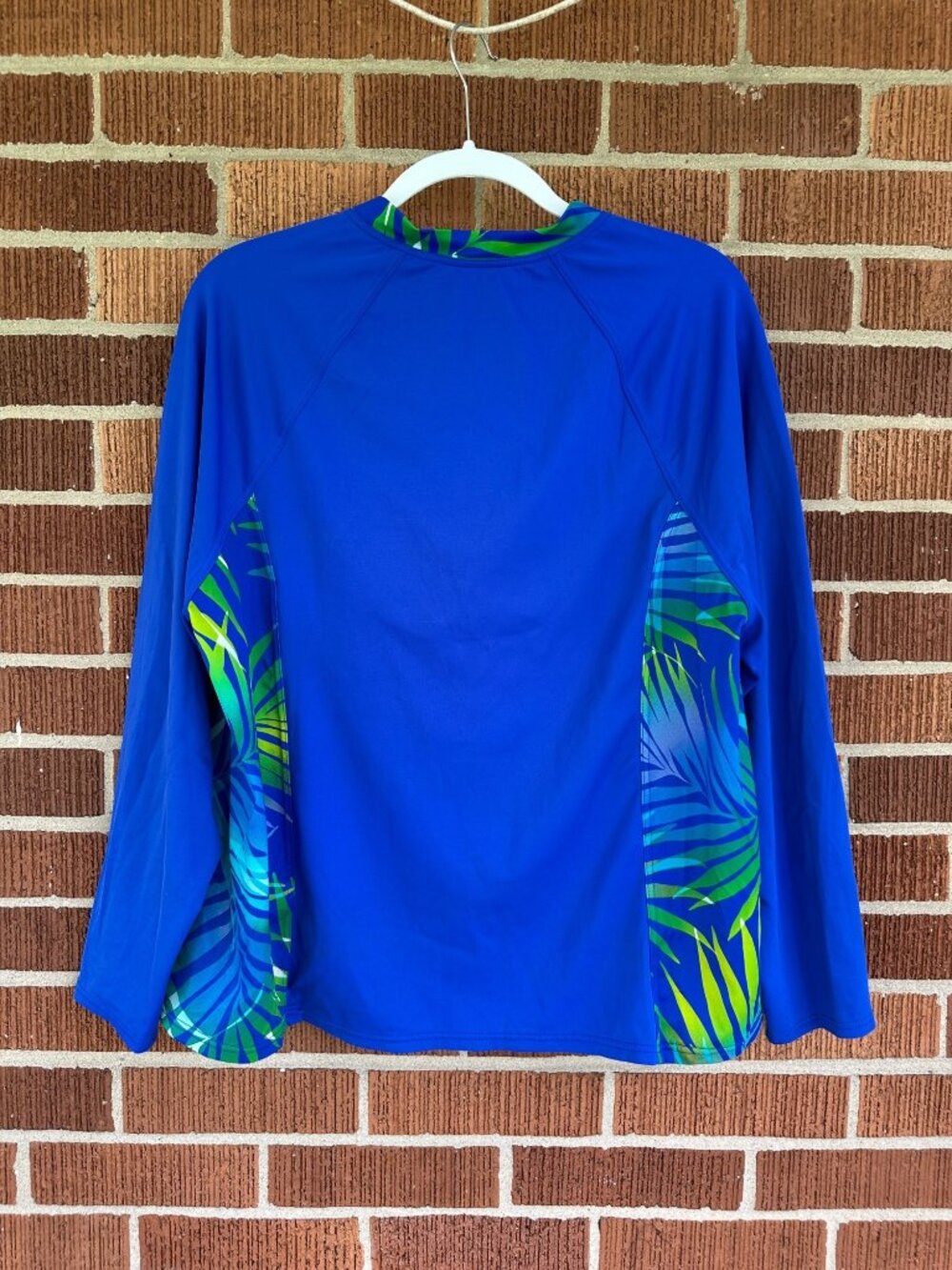 Lands' End Long Sleeve Rash Guard Swim Shirt Blue Green Palm UPF 50 Plus Size 2X - Picture 4 of 10